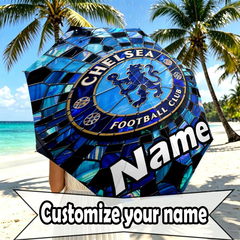 Custom Name Personalized Football Club F.C Print Umbrella, Auto Open Close, 8‑Rib Sturdy Frame, Commute Camping Hiking Use, Birthday Gift