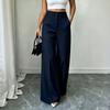 Women's High Wide Leg Pants with Button Pockets Color Casual Trousers for Commute