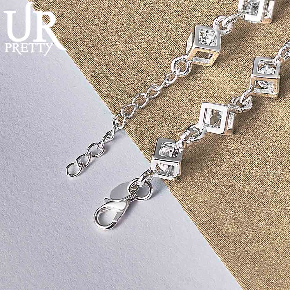 925 Sterling Silver Square Zircon Bracelet Fashionable Wedding Jewelry