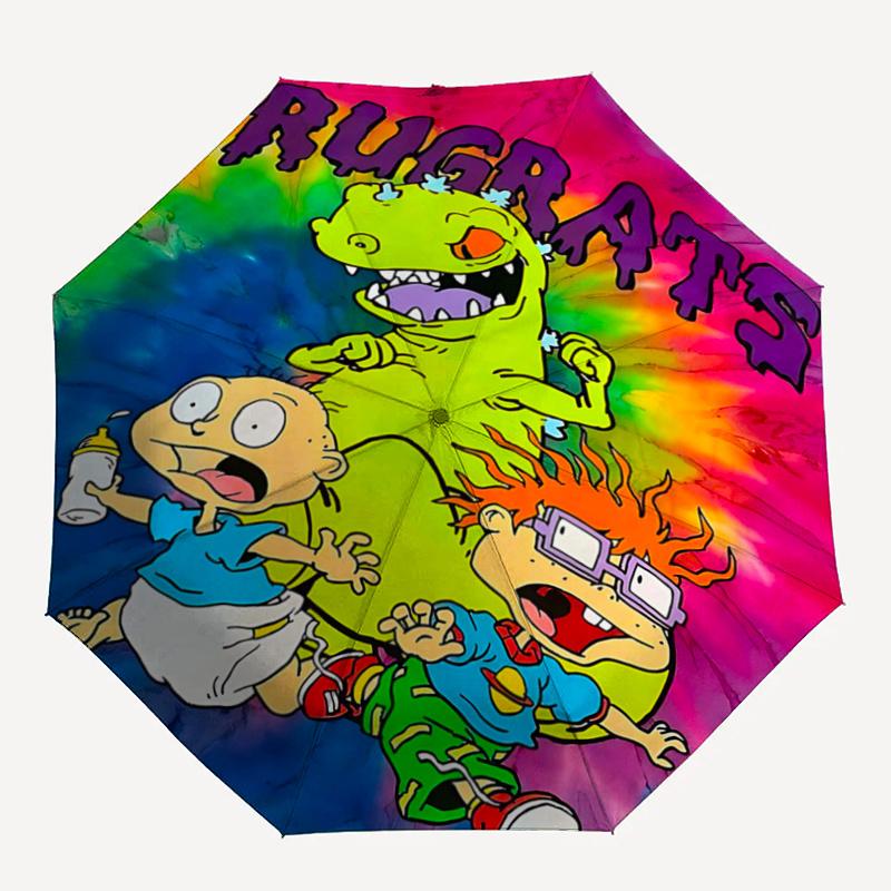 1pc Tommy Chuckie and Reptar Rugrats Pattern Beautiful Looking Automatic Folding Umbrella, 3 Folding, 8 Iron Frame Design, Durable and Suitable f