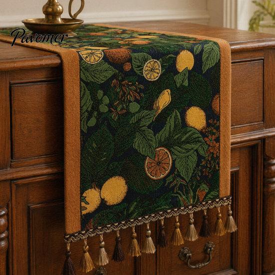 Dining Room Table Runner Jacquard Runner, Vintage Floral Elegant Tassel Edge with Tassels for Home Party Decor