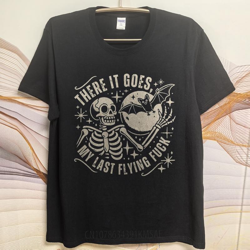 Streetwear Summer For Her Tshirt Skeleton Holding Moon With Stars And Text Short Sleeve Relaxed Fit ONeck Tees Cotton Tshirt