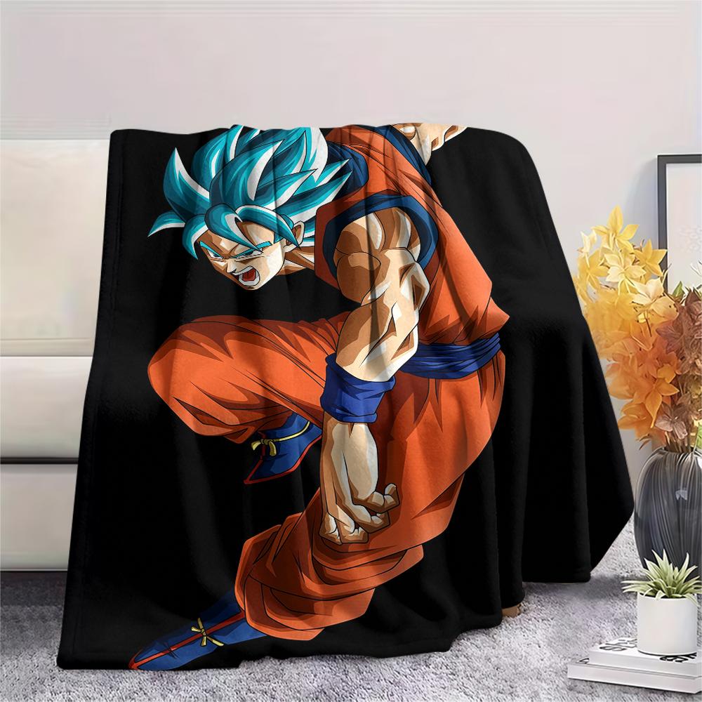 Cartoon Goku Pattern Flannel Blanket, High Quality Comfortable for All Seasons, Home Decor, Warmth and Comfort, Perfect for Gifts.