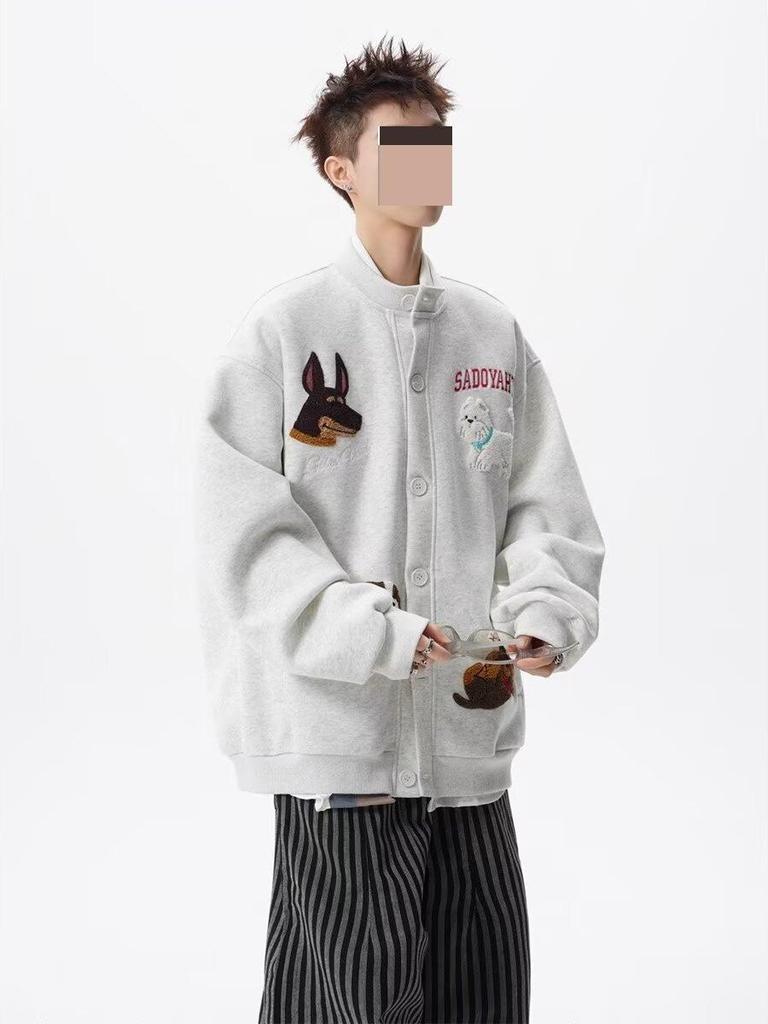 Unisex Ležérní Mikina s Výšivkou Japonského Kresleného Štěněte