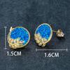 Gold round blue leaf stud earrings femininity simple micro zircon premium jewelry