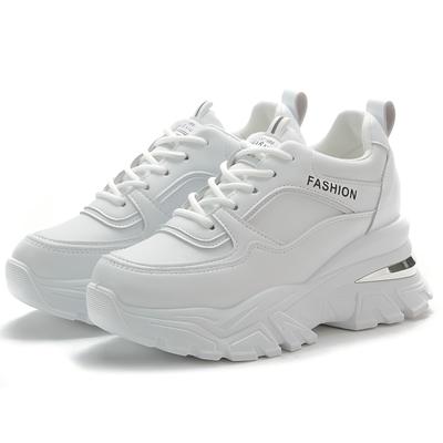 Damskie sneakersy na grubej podeszwie zwiększające wzrost Modne białe buty sportowe na platformie dla kobiet Skórzane PU Gruba podeszwa Wulkanizowane buty