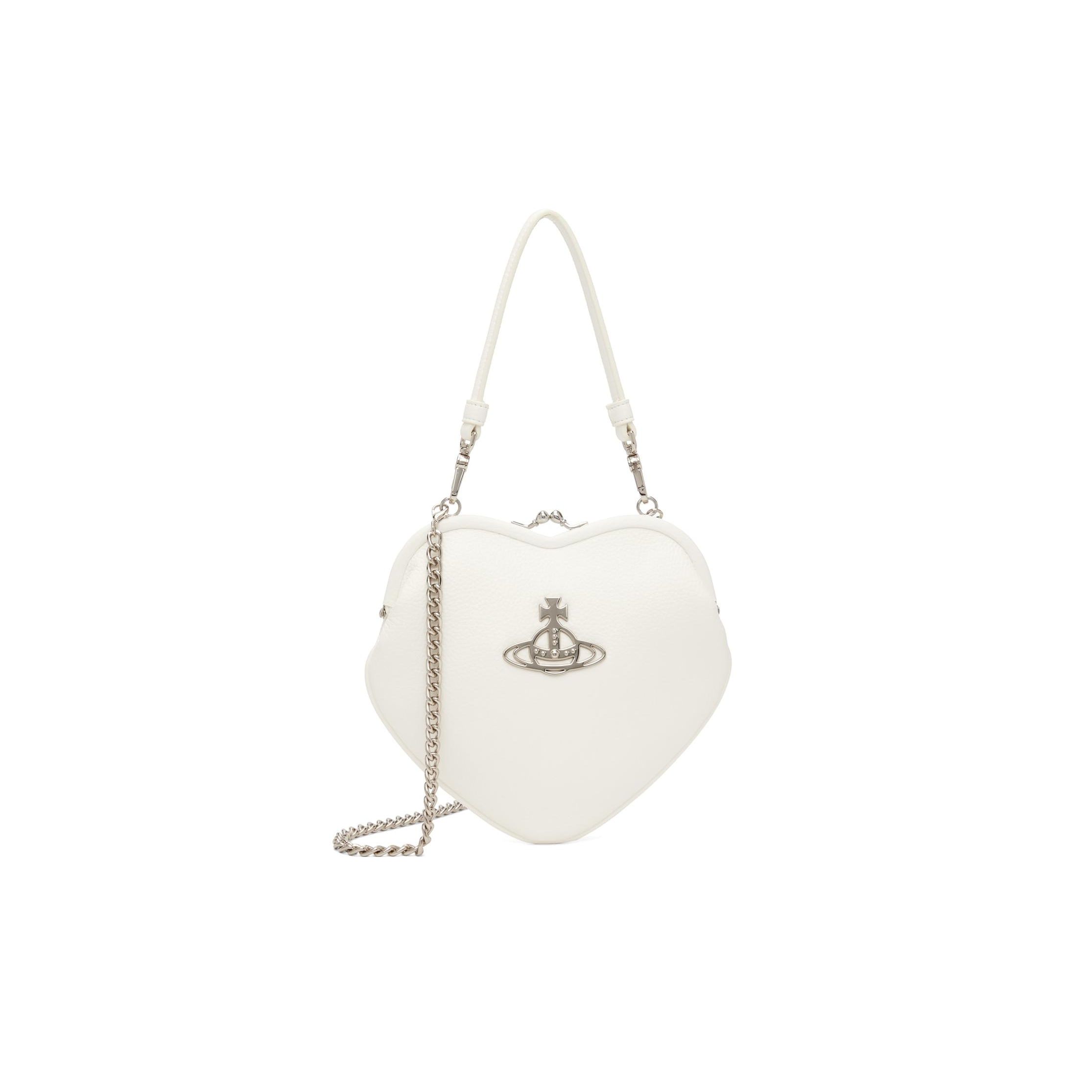 Vivienne Westwood Belle Saturnus Logo Hartvormige Ketting Litchi Patroon Leer Crossbody Tote Tas Dames tassen Wit 4304006NS000DA401 Basic Set (Bag+Dust Bag)