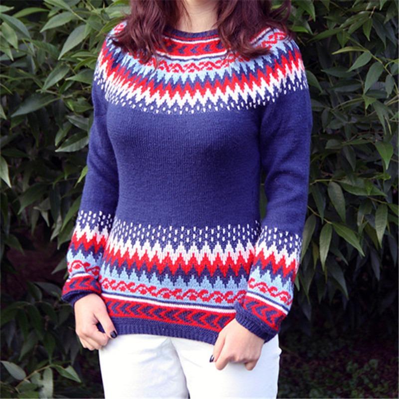 DAFIFY Dame Mote Casual Høst Vinter Rombemønster Langermet O-hals Gensere