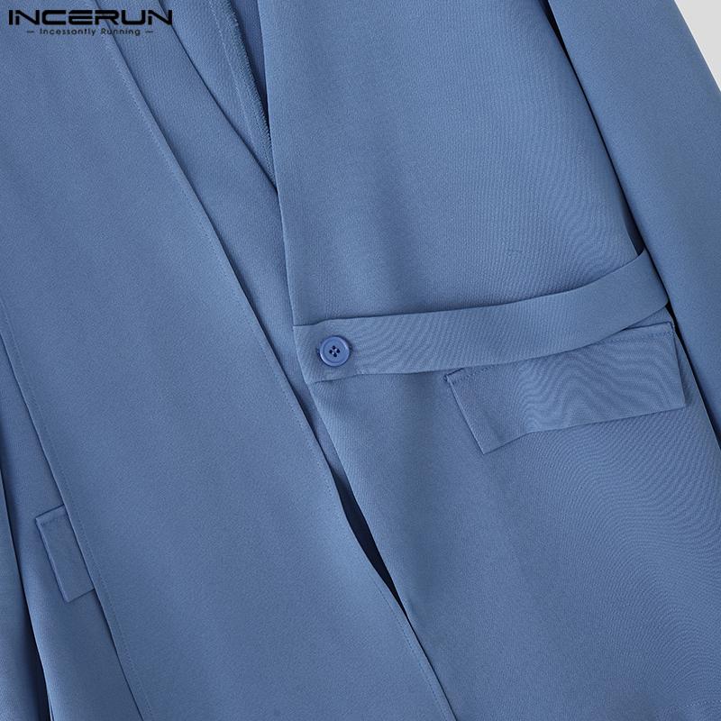 INCERUN Two Pieces Outfits Men Long Sleeve Layers Thin Blazer Long Straight Pants Party Sets