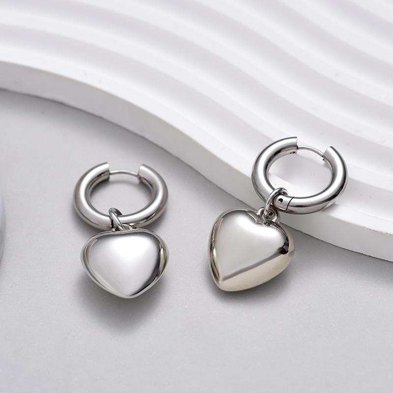 Stainless Steel Hoop Acrylic Heart Pendant Earrings For Women Statement Solid Circel Gold Silver Black Color Earrings Jewelry