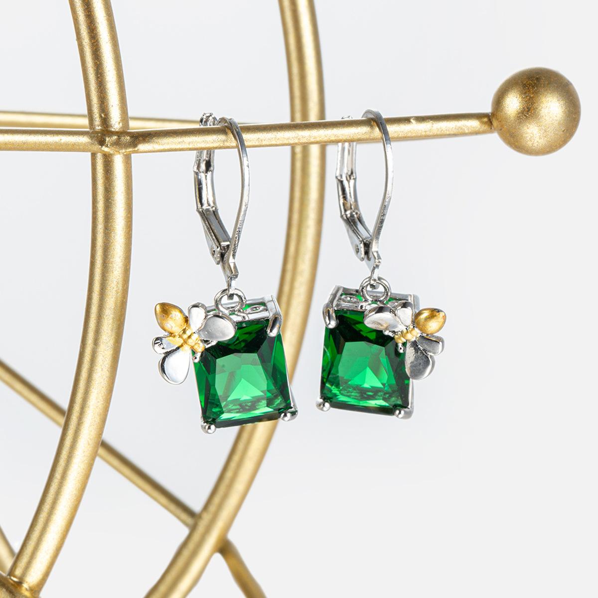 

SODROV Креативные серьги с изумрудом, цирконом и пчелой