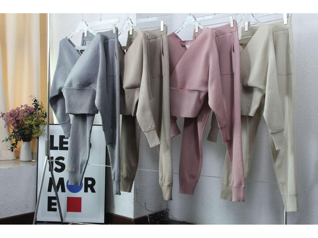 Elegant Off-Shoulder Batwing V-Neck Sweater Two-Piece Set for Women