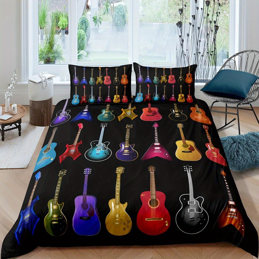Music Guitar Duvet Cover Digital Printing Set Bedding Decorative Quilt Cover Pillowcase Three-Piece Set