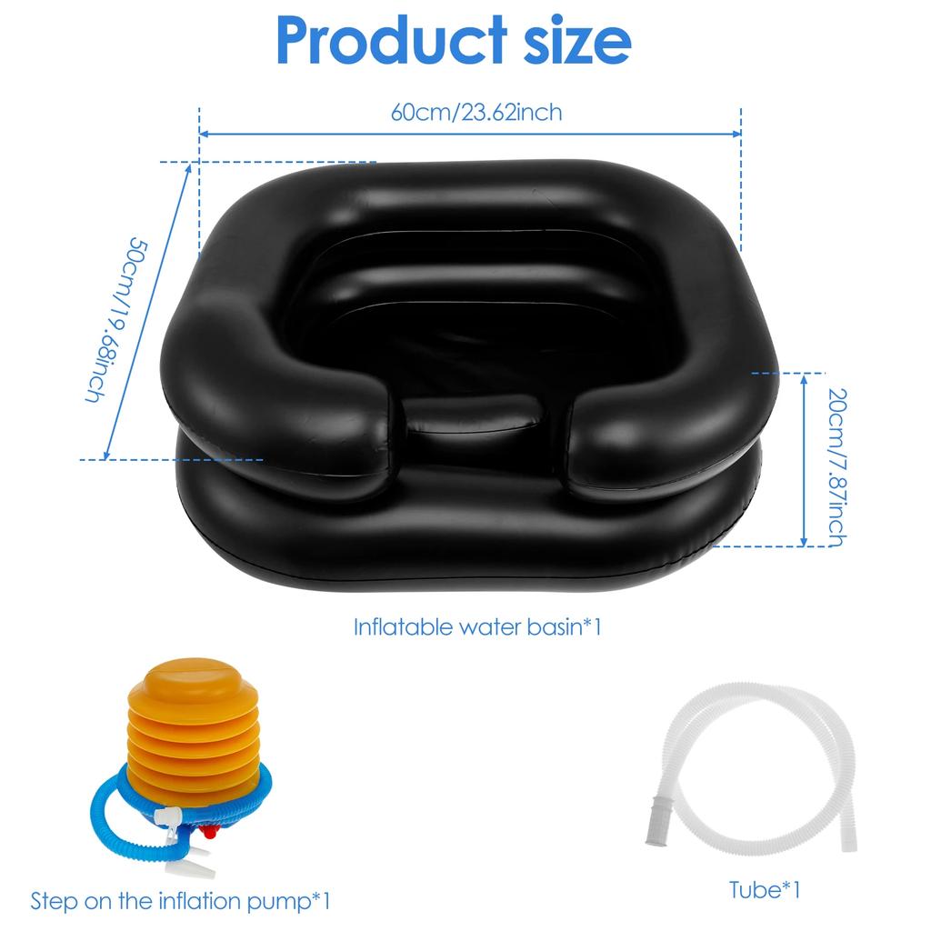 Inflatable Hair Washing Basin with Head Neck Support Drain Hose Foldable Portable Inflatable Shampoo Basin for Disabled Elderly