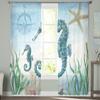Marine Animal Hippocampus Seaweed Compass Tulle Curtain Voile Transparent for Bedroom Living Room Kitchen Sheer Window Curtains