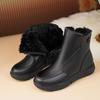 Women Winter New Leather Big Size Ankle Snow Boots Thick Sole Non Slip Thicken Plush Keep Warm High Top Flat sole Cotton Boots