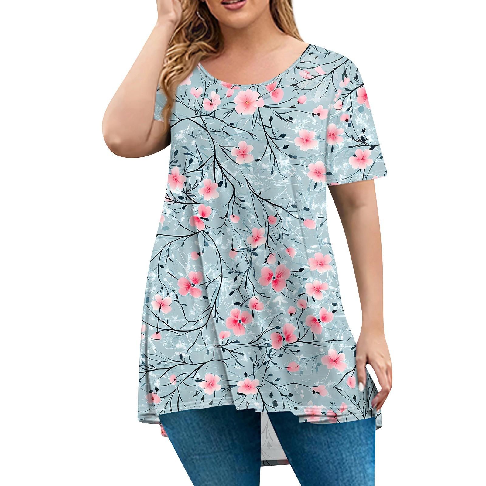 

Женская мода большого размера с круглым вырезом и коротким рукавом, повседневный свободный пуловер с принтом XXXXL розовый