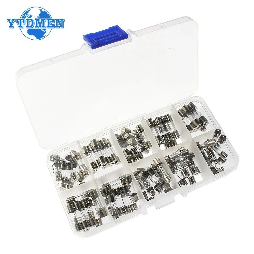 100pcs 5x20mm Glass Tube Fuse Assorted Kit 0.2A 0.5A  1A  2A  3A  5A  8A  10A  15A  20A 30A 250V 5*20mm Quick Blow Fuse with Box