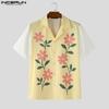 INCERUN Men Lapel Neck Short Sleeve Button Down Floral Print Stitching Casual Shirts Tops