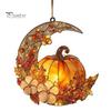 Chique Herfstachtige Sfeer Hangend Stuk Glas-in-lood Pompoen Maan Zonenvanger, Acryl Halve Maan Raamdecoratie met Halloween Thanksgiving Decoratief