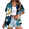 Women's fashionable casual Hawaiian print short-sleeved button-down collar shirt top