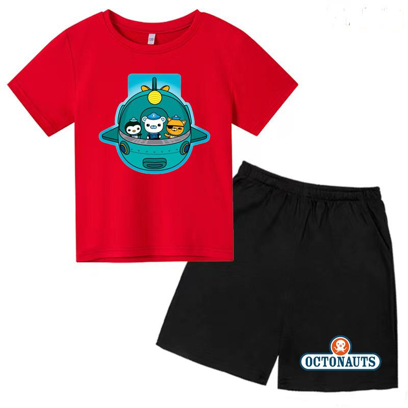 Kids Summer Cartoon Animated Print Set Summer Sports Set T-shirt + Shorts Charming 2-piece Outdoor Wear for Boys and Girls