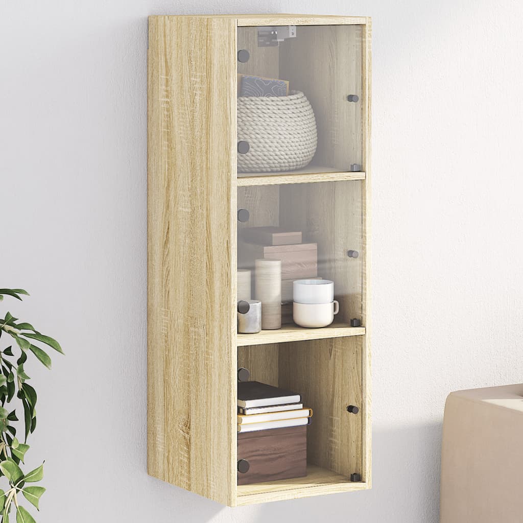 Wall Cabinet with Glass Doors Sonoma Oak Finish 35 X 37 X 100 Cm
