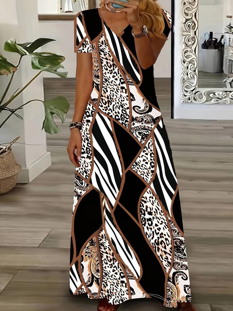 Women's Long Sleeve Dress with Geometric Animal Print In Multiple Patterns