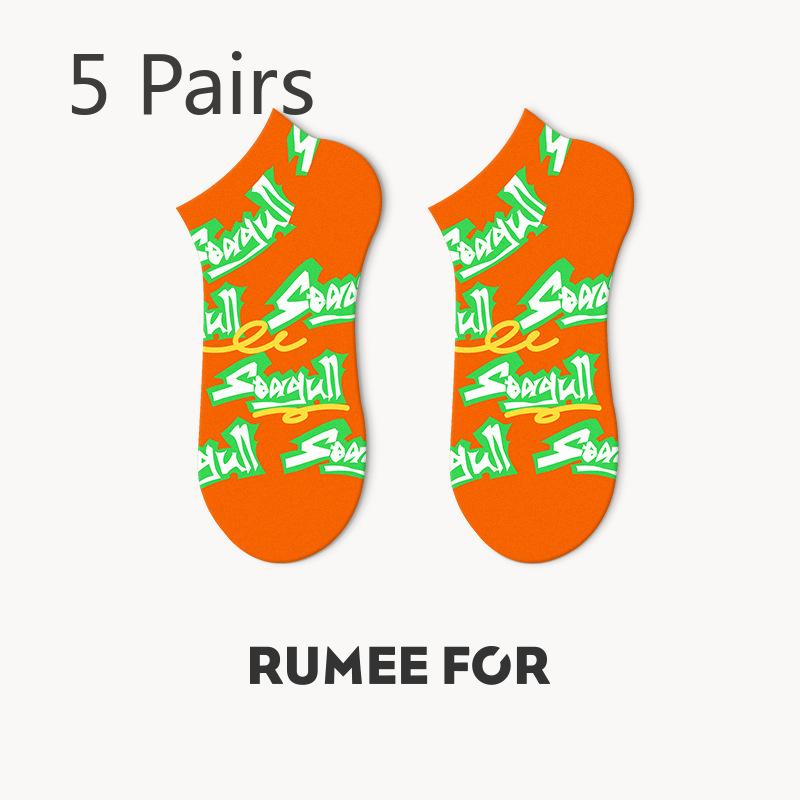 5 Pairs of Female Spring and Summer Thin Style Breathable Personality with Shallow Mouth Low Help Boat Socks