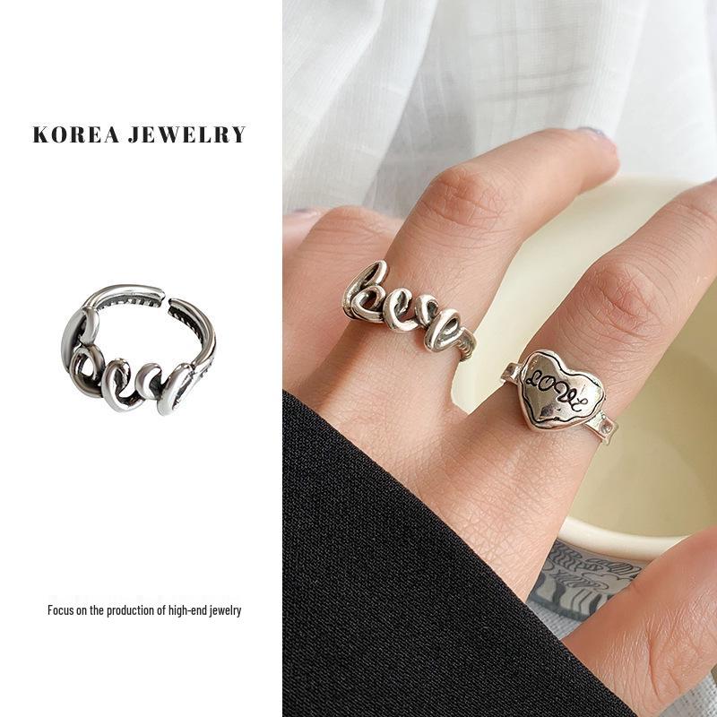 

Кольцо в корейском стиле с серебряным сердцем: Не выцветающий, высококлассный дизайн для женщин Adjustable