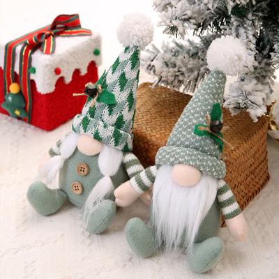 Christmas Gnome Doll Decoration Handmade Plush Green Swedish Tomte Figurine Holiday Elf Dwarf Ornaments for Home Tiered Tray Tabletop Decor