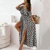 Strap plus size leopard sexy off the shouder new in dresses for women casual loose long summer dress