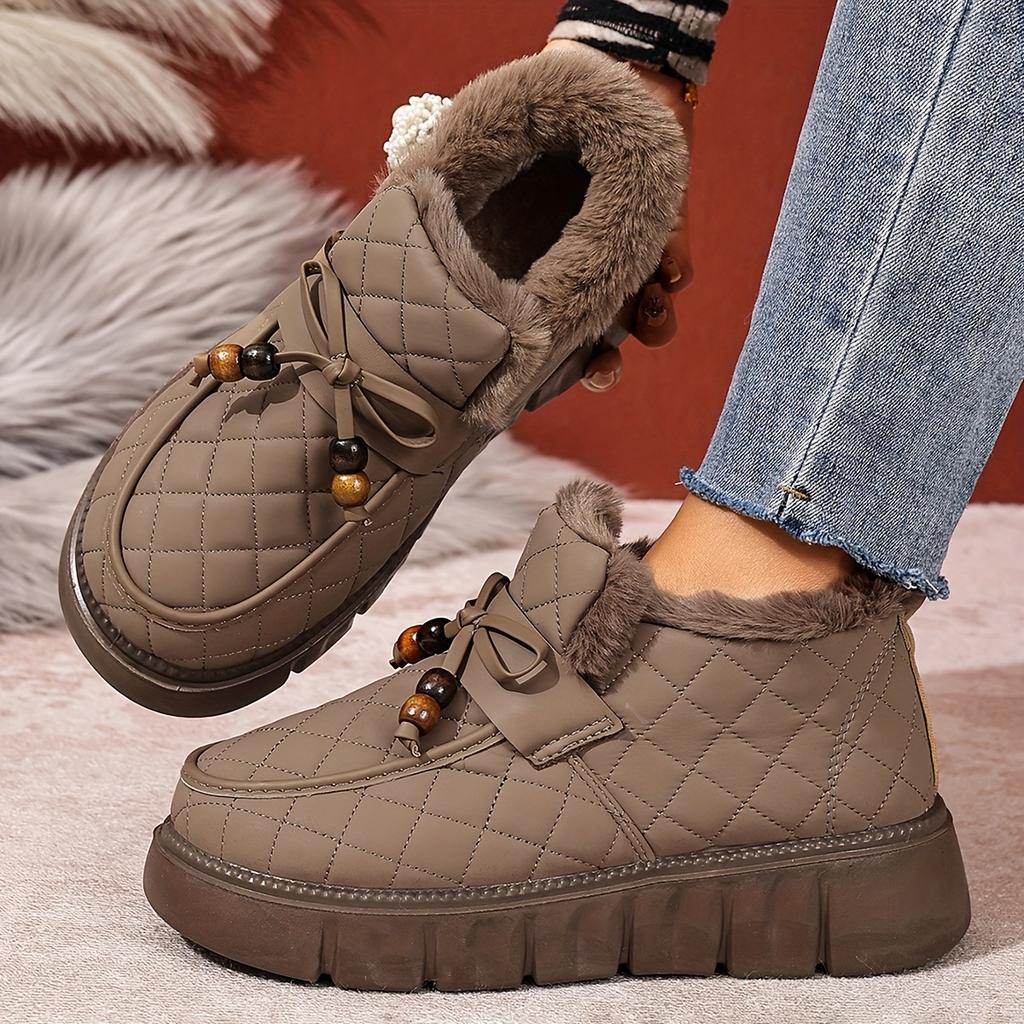 Women's Winter Short Boots • Casual Comfortable Durable • Warm Thick Sole with Lining • Fashionable Bowknot • Versatile Women Shoes