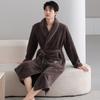 Coral Fleece Nightgown Men'S Pajamas Autumn And Winter Fleece Thickened Thermal Flannel Medium And Long Bathrobe