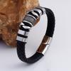 16MM Wide Stainless Steel Wrap Bracelet for Man Black Genuine Leather Men's Bracelets Bangles with Magnet Clasp Engraved Gifts