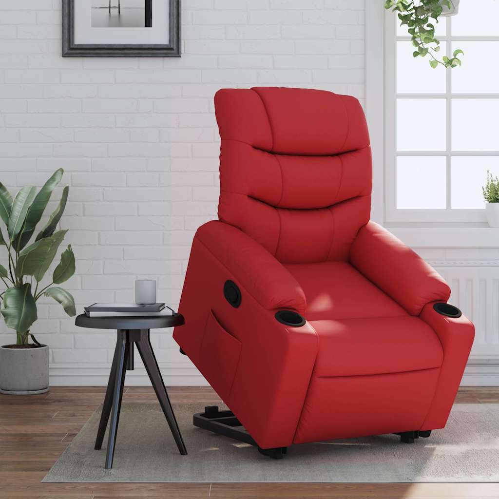 Recliner Chair with Lift Assistance Electric Red Faux Leather