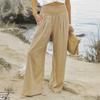 Women Pants Pleated Elastic High Waist Wide Leg Trousers with Pockets Pure Color Loose Fit Spring Casual Long Pants