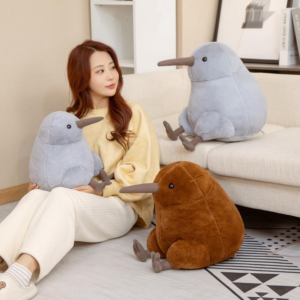 Grey Brown Kiwi Bird Doll Stuffed Fatty Animal Kawaii Sitting Plushie Men Birthday Gift