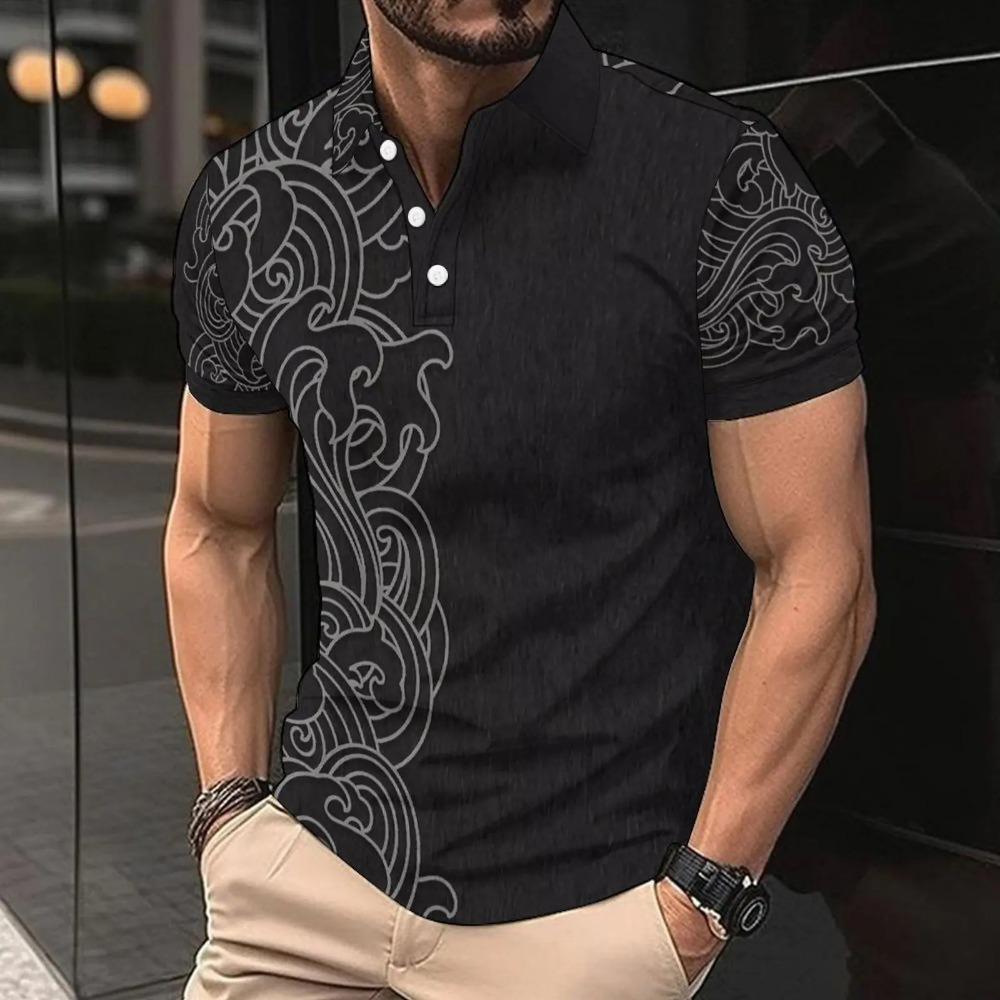 3D Printed Men's Polo Shirt Short Sleeve Turn-down Collar Breathable Spring Fit Casual Men Clothing Top