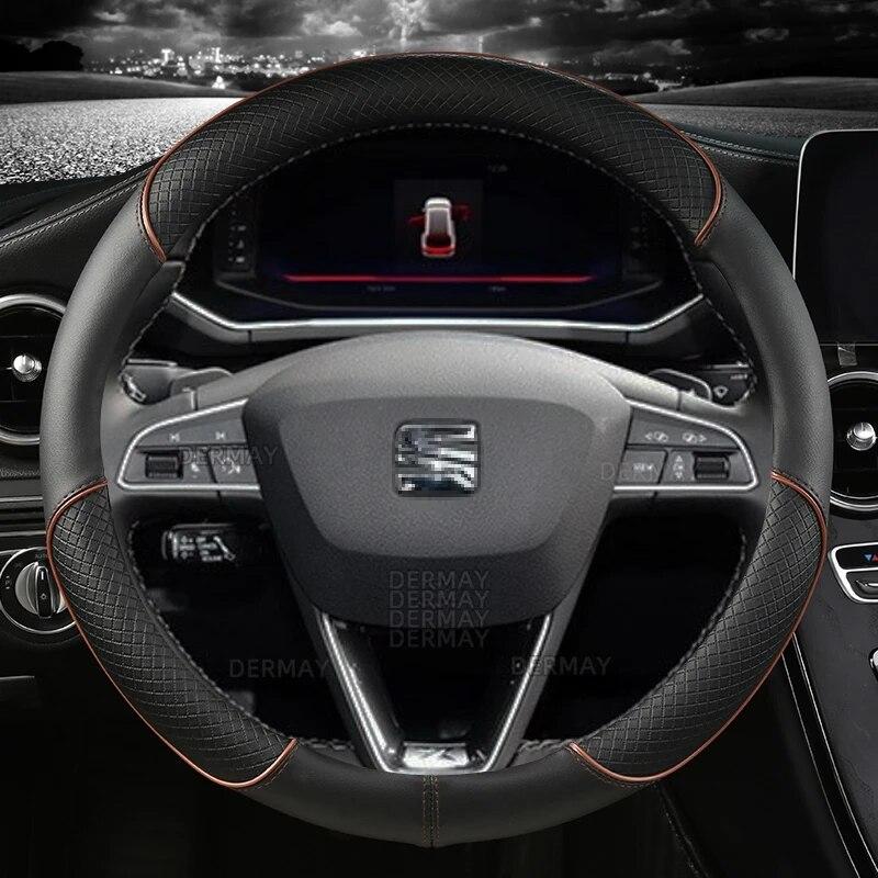 for Seat Tarraco Arona Ateca Ibiza Toledo Mii Leon Arosa Exeo ST FR 38cm Non-Slip Car Steering Wheel Cover Microfiber Leather