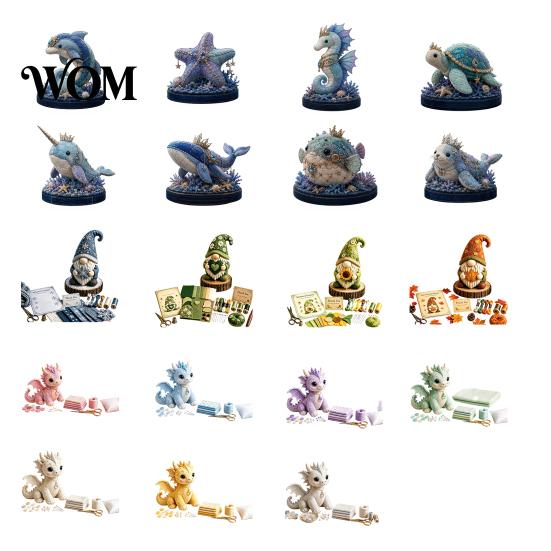 Meeres-Tier-Zubehör-Set DIY Patchwork-Puppe-Set, Handgemachtes Wichtel-Nähset Stoff für Heimdekoration, Stoff-Cartoon-Drachen-Bastelset Anfänger Dekorativ