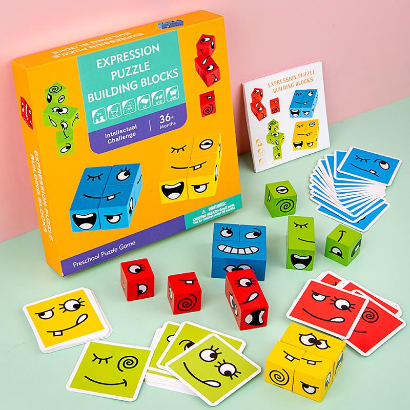 Madeira Expressão Confuso Cubo Mágico Blocos de Construção Brinquedos Educacionais Montessori Para Crianças Pensamento Lógico Presente 3D