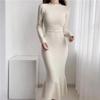 Women Knitting Mermaid Dress Autumn Winter Long Sleeve Half High Collar Solid Elegant Slim Vintage Pullover Sweater Dress