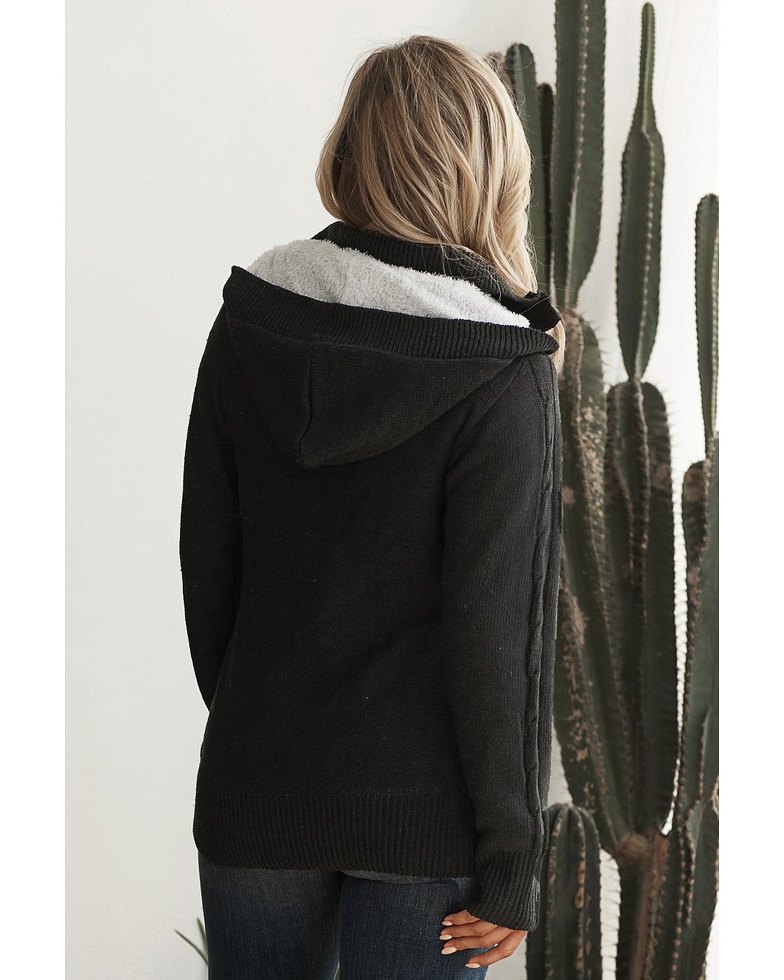 

Azura Exchange Black Long Sleeve Button-up Hooded Cardigans XL чорний