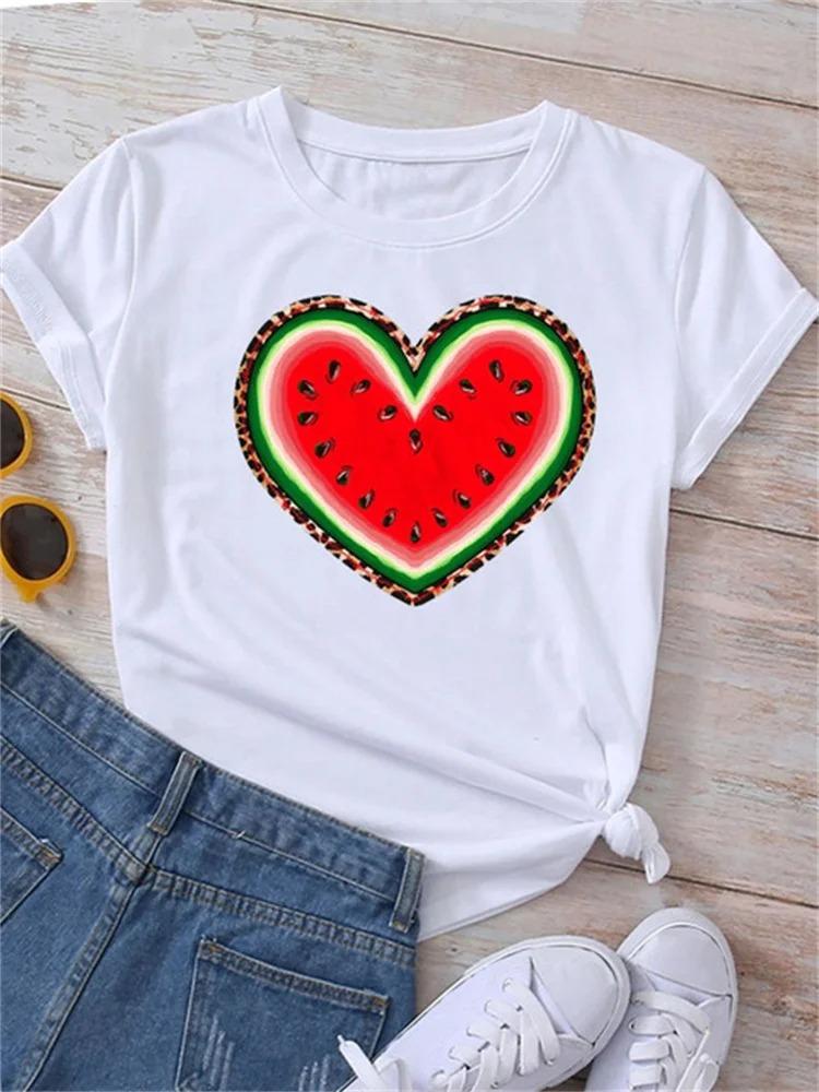 White Cartoon Casual Women FeUnisex Clothes Summer Funny Watermelon Fruit Print Women T Shirt Harajuku Aesthetic Clothes
