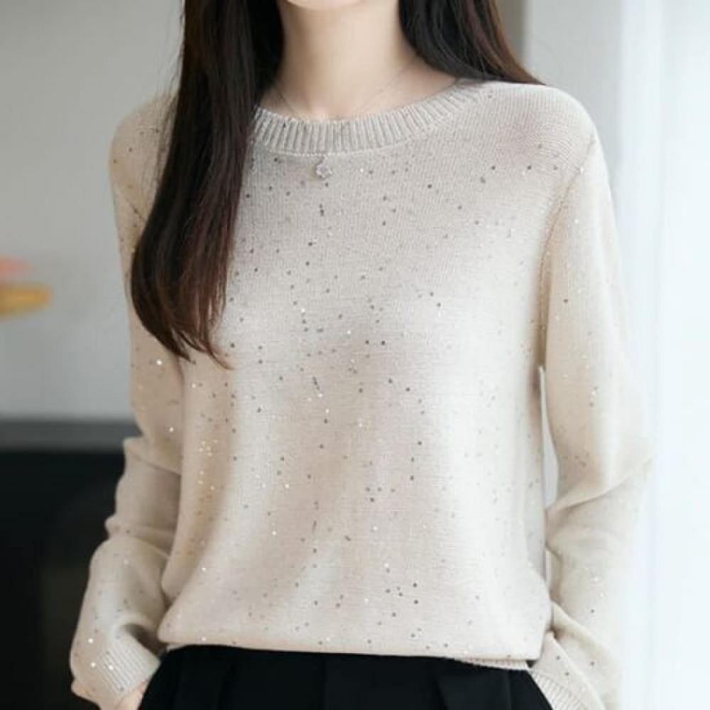 Navava Daily Simple Pearl Round Neck Long Sleeve KniT T Nk3521