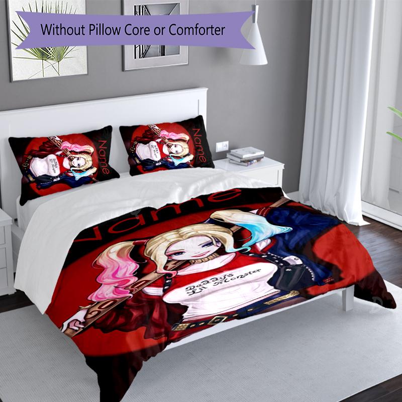 3pcs Custom Name Harley Quinn Set,Includes 1 Duvet Cover and 2 Pillowcases,All-season Bedroom Decor