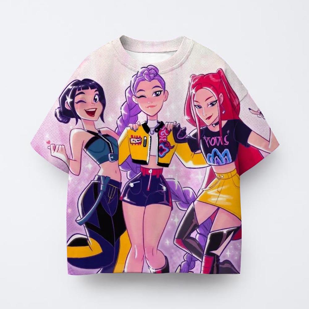 Summer Girl Clothes Kpop Devil Hunter Cartoon T-shirt Fun Gift for Fans Harajuku Cool Children's T-shirt Summer Top 2025