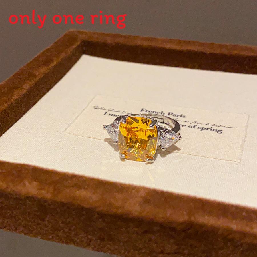 Geometric Open Ring For Women With Cubic Zirconia In Silver Or Colorful Finish For Office And Casual Wear жёлтый