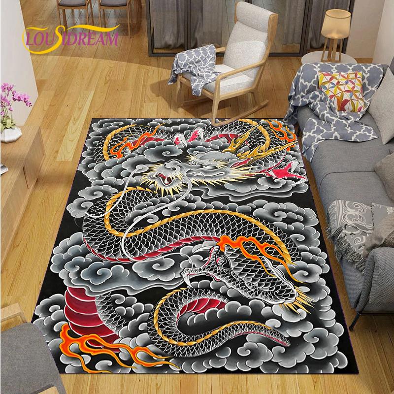 Alfombra Dragon and Tiger Fight Carpet Living Room Sofa Coffee Table Door Bedroom Rug Kitchen Kid Anti-slip Floor Mat Home Decor